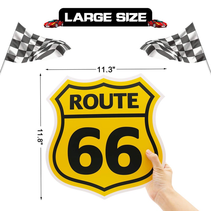 Huray Rayho Race Car Birthday Party Supplies Checkered Flags Racing Happy Birthday Party Signs Cutouts Cars Birthday Party Supplies Let's Go Racing Party Supplies for Kids Race Fans - Image 3